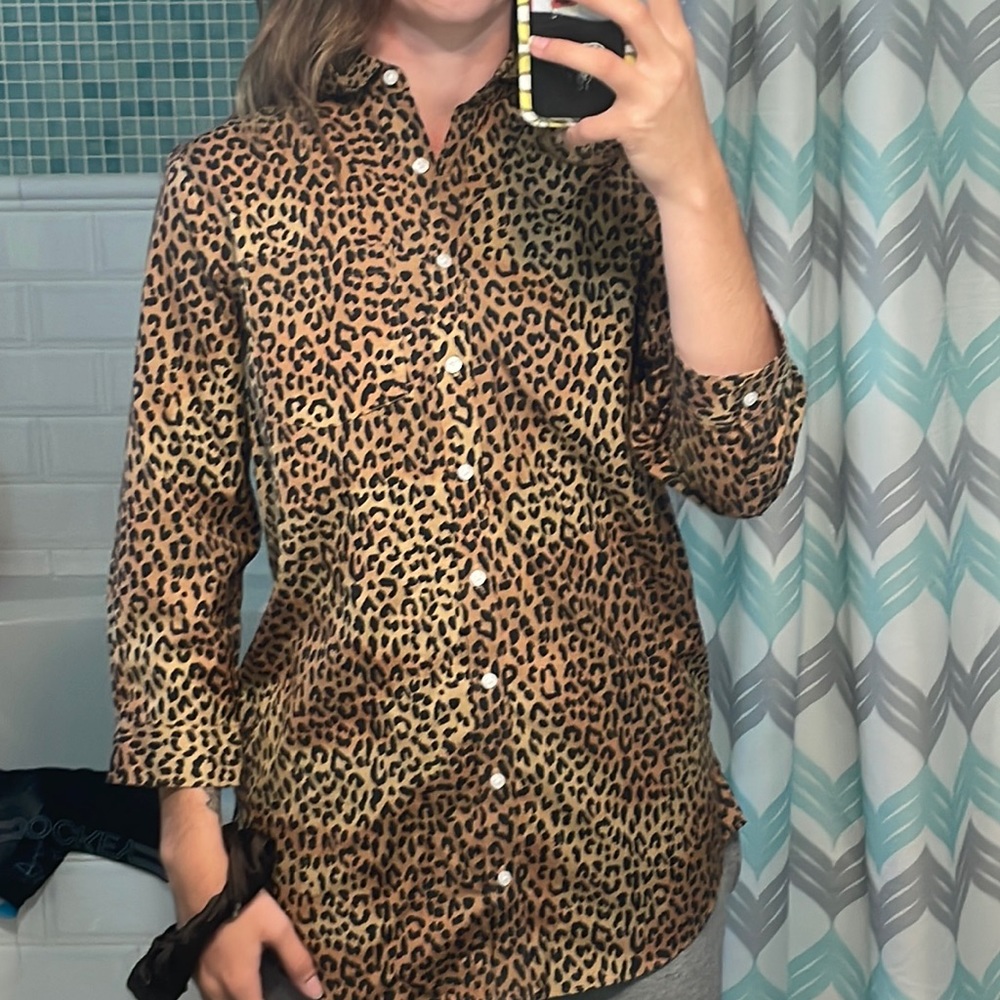 Size 2 Land End cheetah print button down